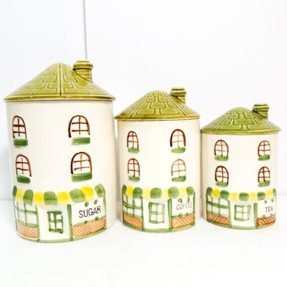 Vintage Parisian cottages 3 canister set - Picture 2 of 13